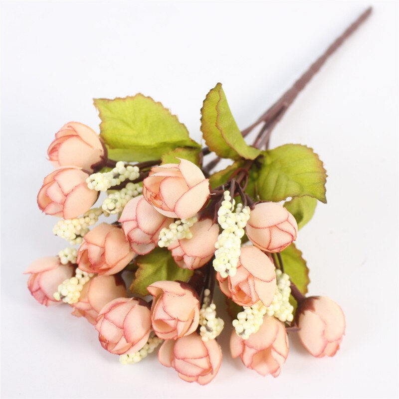 الصورة المصغرة: 1.3.1: Autumn 15 Heads/Bouquet Small Bud Roses Bract Artificial Flower Silk Rose
