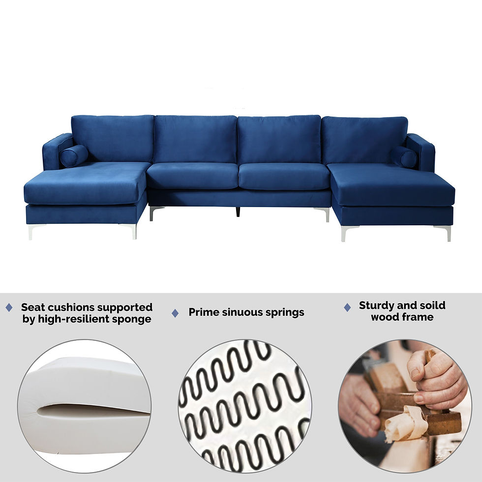 섬네일: Sectional Sofa with Two Pillows, U-Shape Upholstered Couch with Modern Elegant V