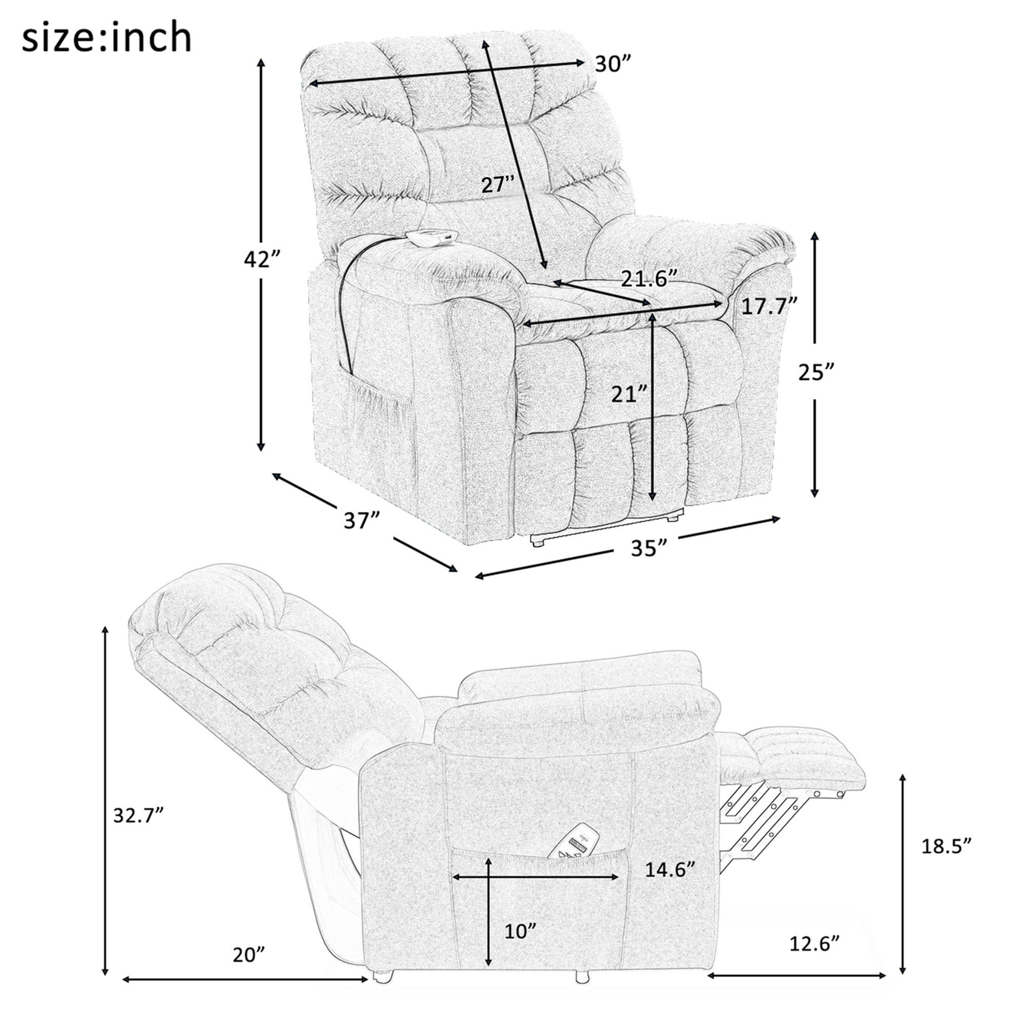 Orisfur. Power Lift Chair with Adjustable Massage and Heating System, Recliner C