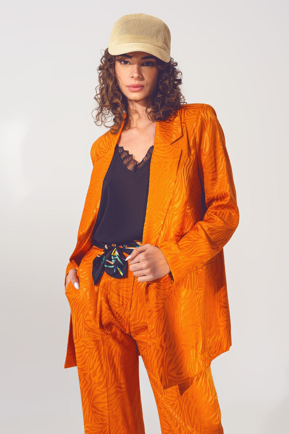 Oversized Zebra Print Trendy Blazer in Orange