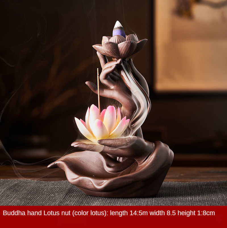 Thumbnail: Sandalwood Buddha Hand Incense Burner with LED Waterfall (Customizable)