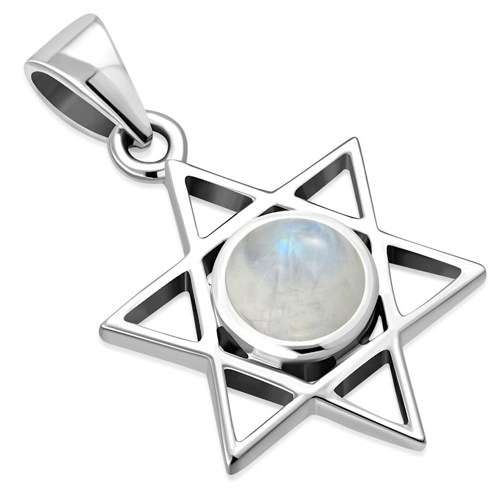Silver Pendant with Moonstone Star of David