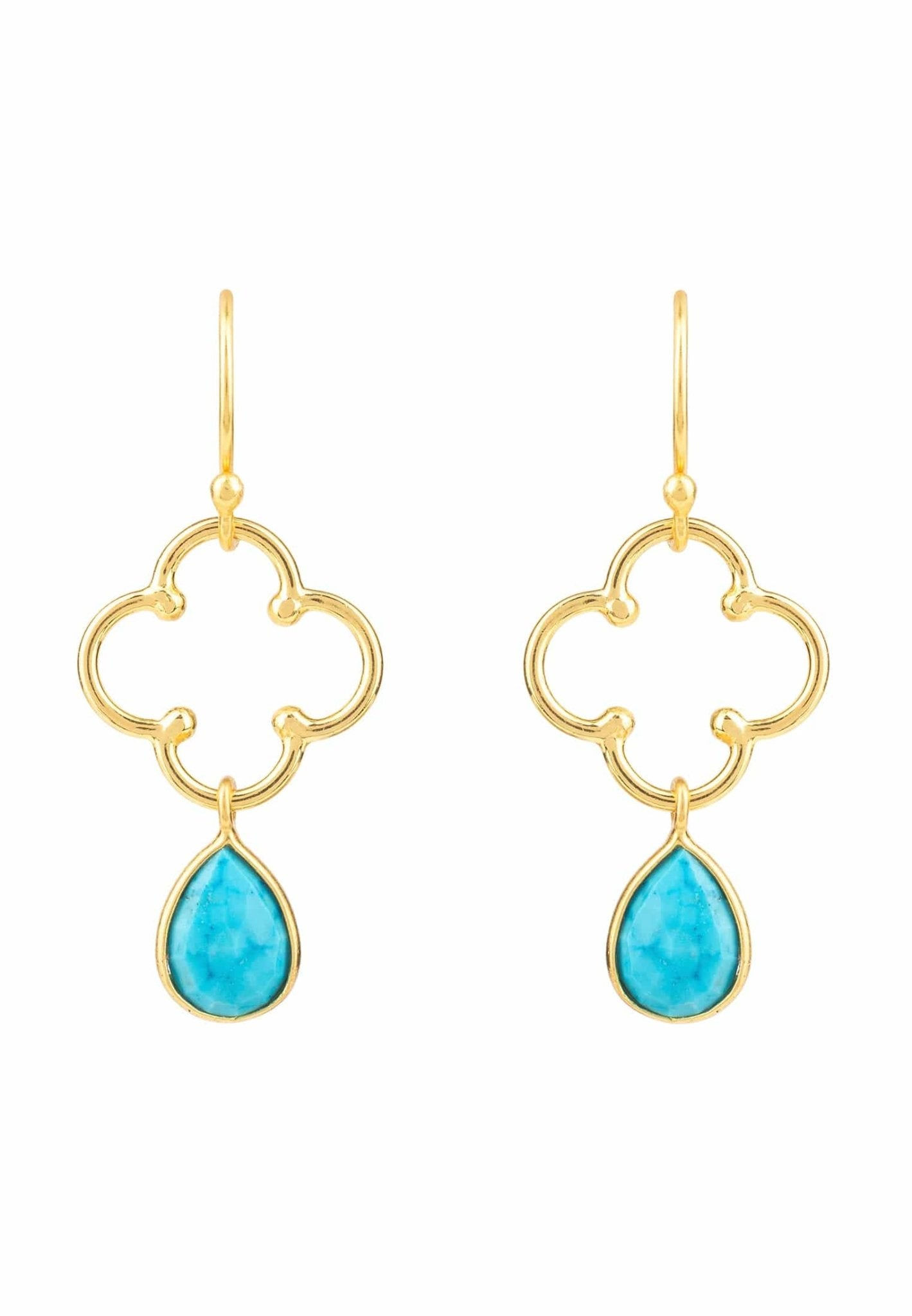 Open Clover Gemstone 💎 Drop Earrings, Gold Turquoise