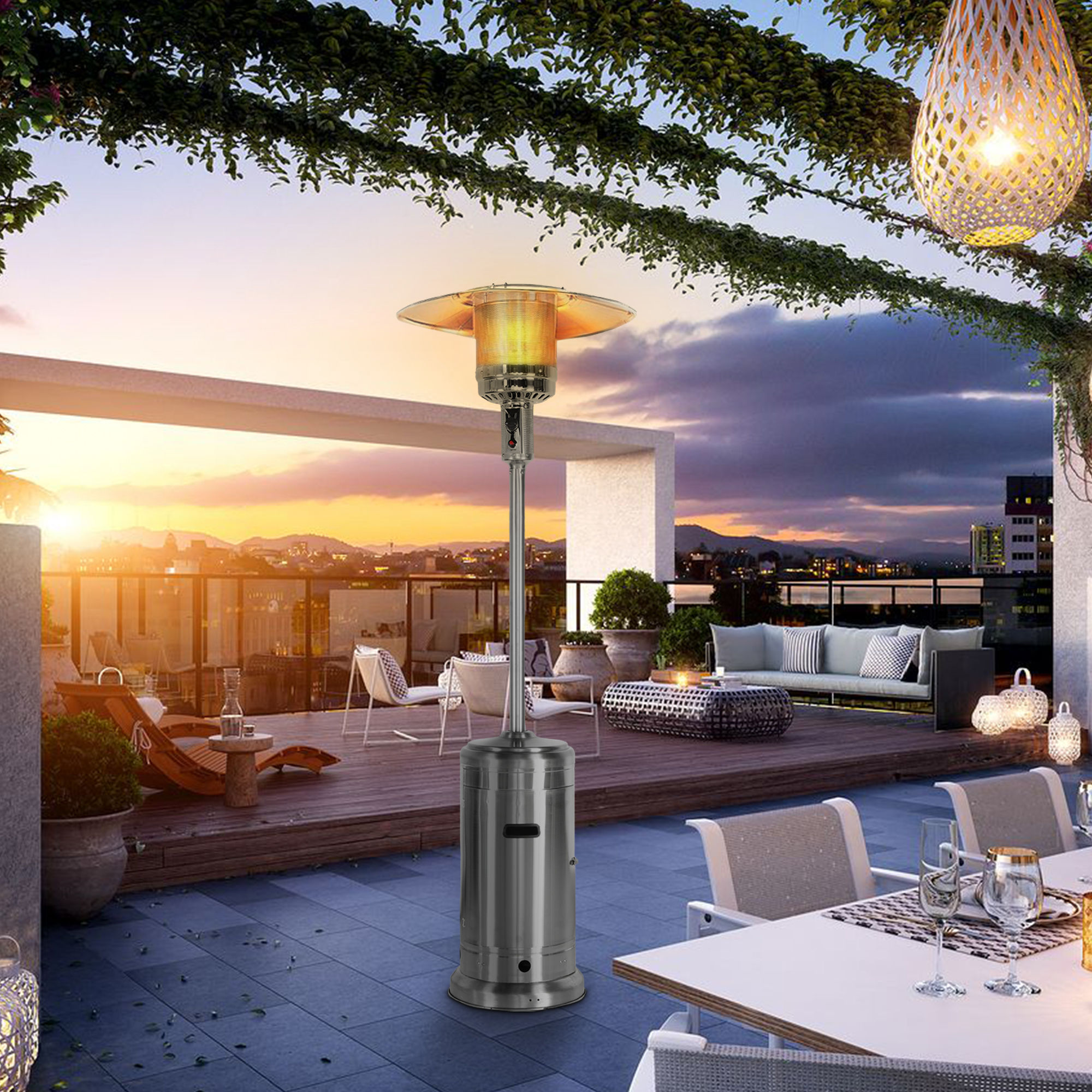 Outdoor Standing Stainless Steel 42,000 BTU Patio Heater