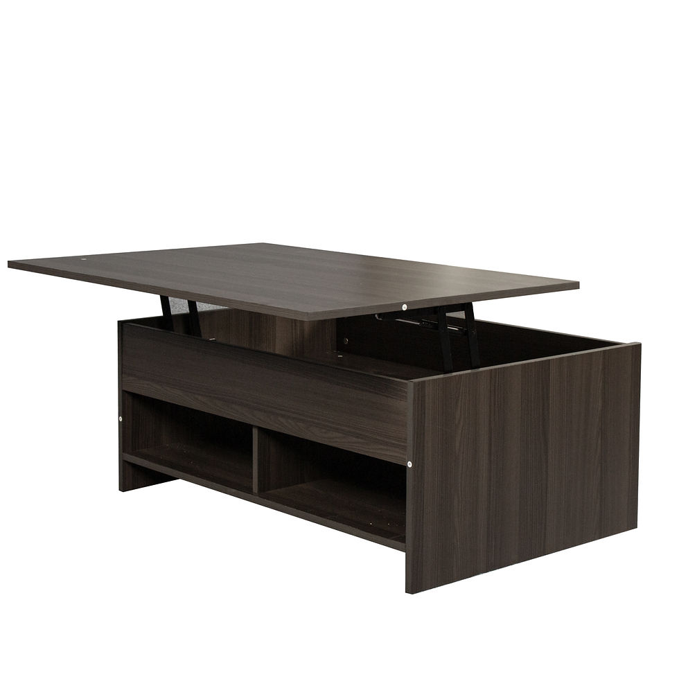 الصورة المصغرة: Lift Top Coffee Table w/Hidden Storage & 2 Open Shelves for Living Room Receptio