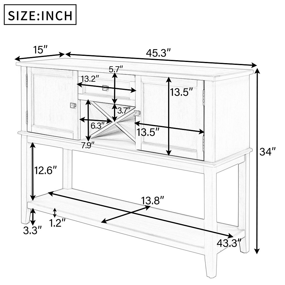 الصورة المصغرة:  Wooden Console Table with Wine Rack Open Shelf Storage Sideboard for Home Kitch