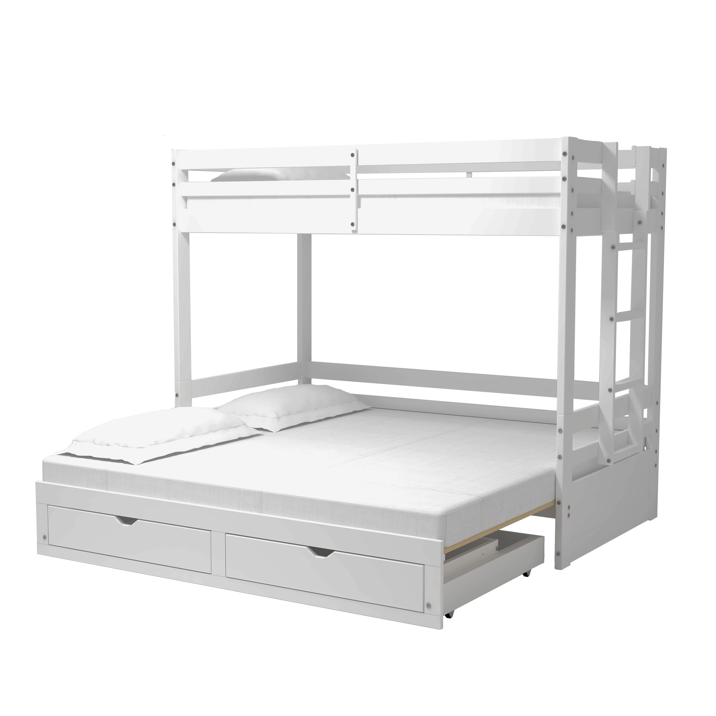 Jasper Twin to King Extending Day Bed with Bunk Bed and Storage Drawers, White
