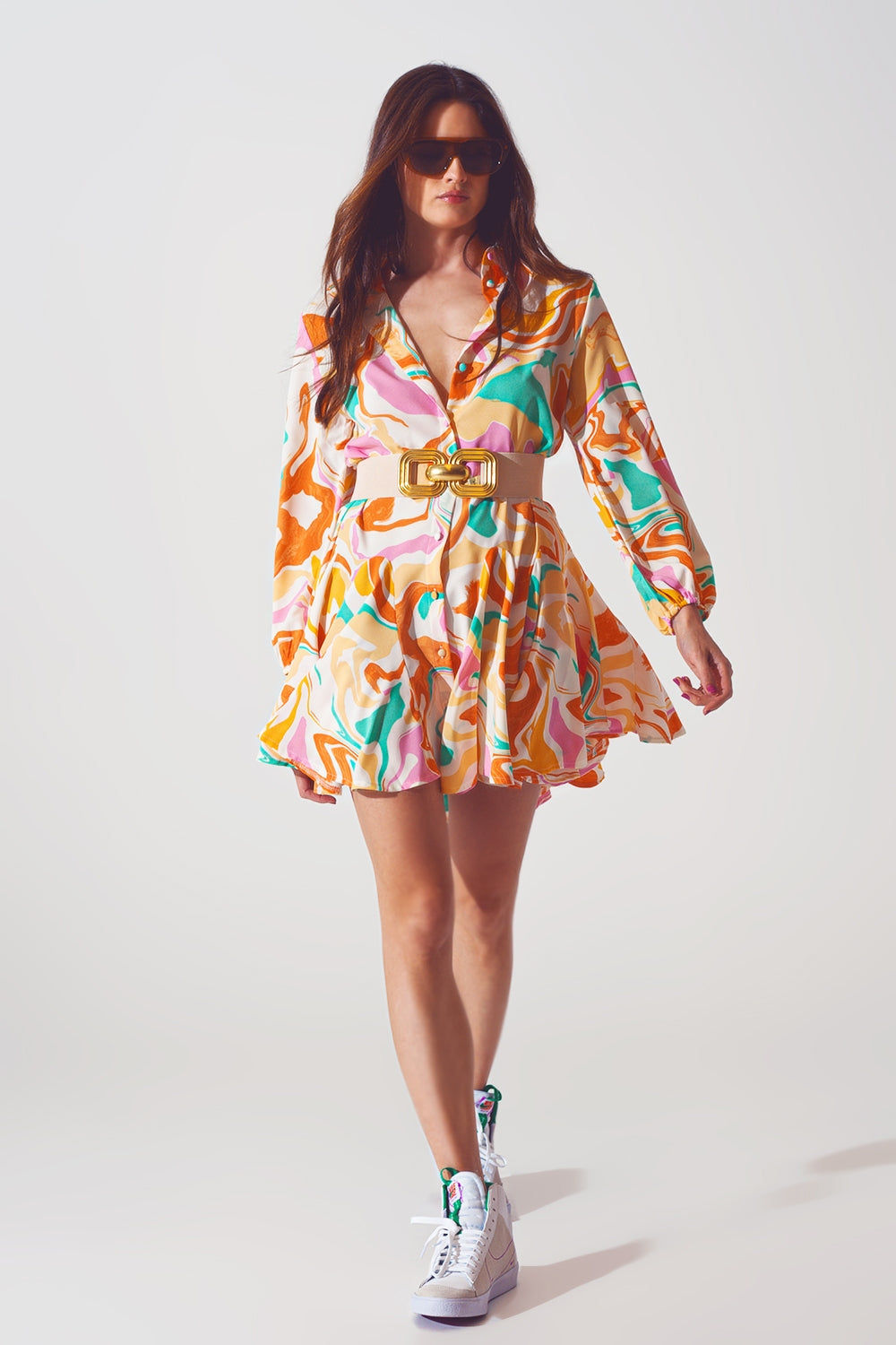 Psychedelic Printed Trendy Dress in Multicolor
