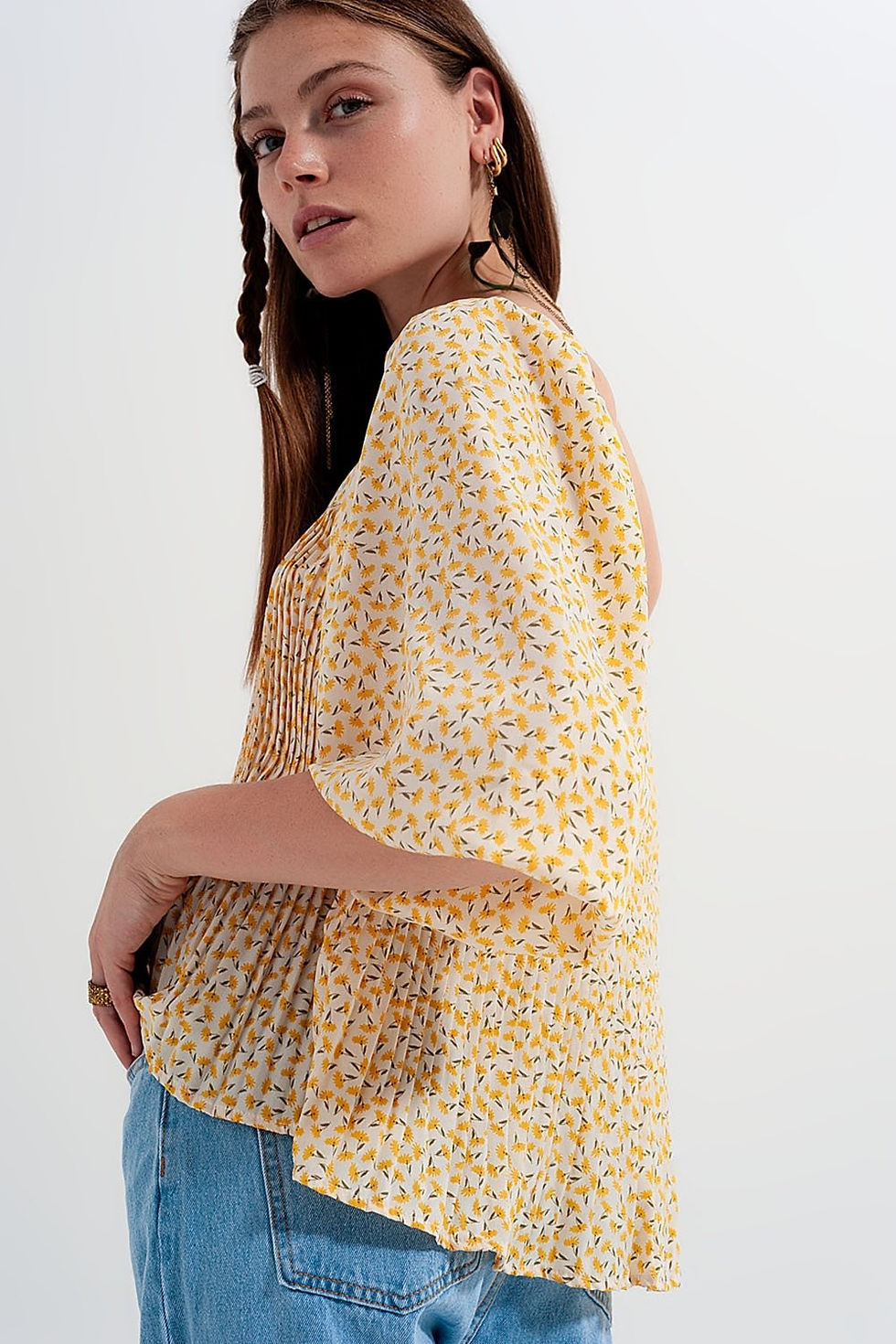 Миниатюра: Puff Sleeve Top With Square Neck in Yellow Floral Print