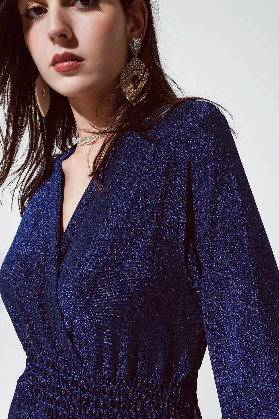 Thumbnail: 👗 Blue Shiny Fitted High Waist Maxi Trendy Dress With v Neck