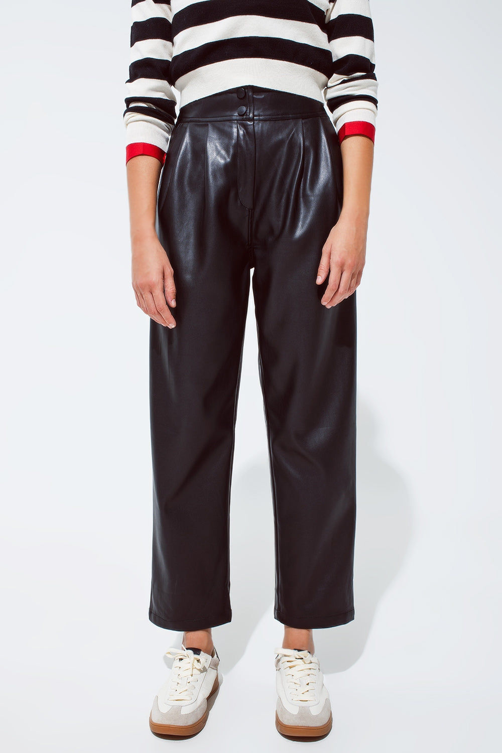 👖 Faux Leather Trendy Pants - Pleats & Elastic Waist
