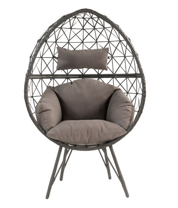 Miniaturbild:  Aeven Patio Lounge Chair, Light Gray Fabric & Black Wicker 45111