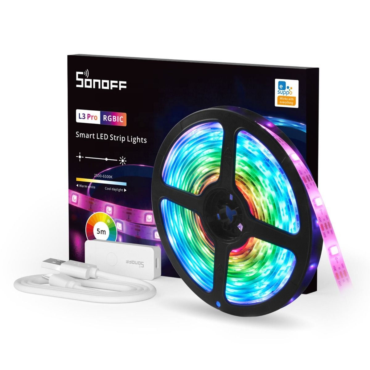SONOFF L3 Pro 5M RGBIC WiFi LED Strip Lights - Smart Home Control (Customizable)