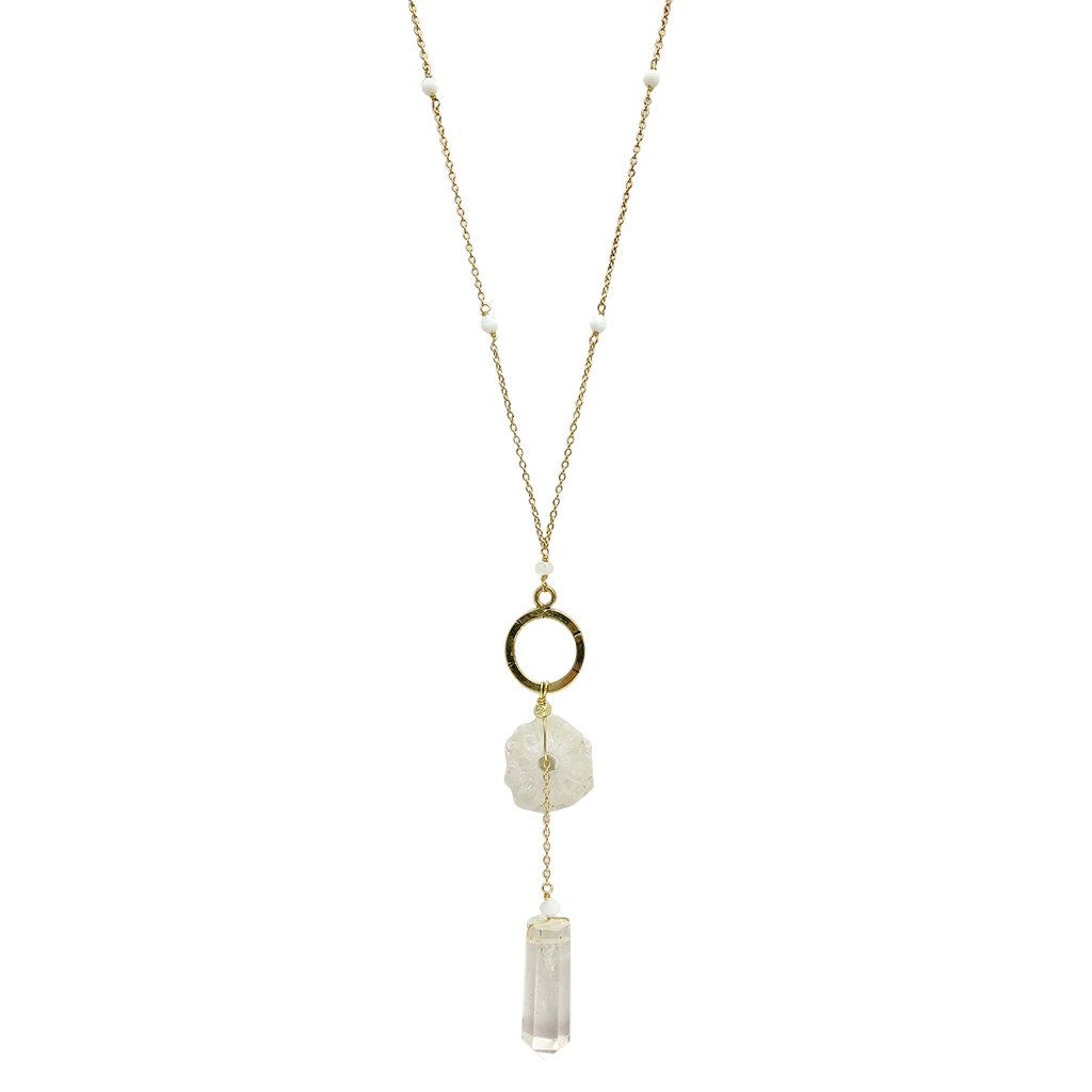 Solar Quartz + Crystal Y Necklace