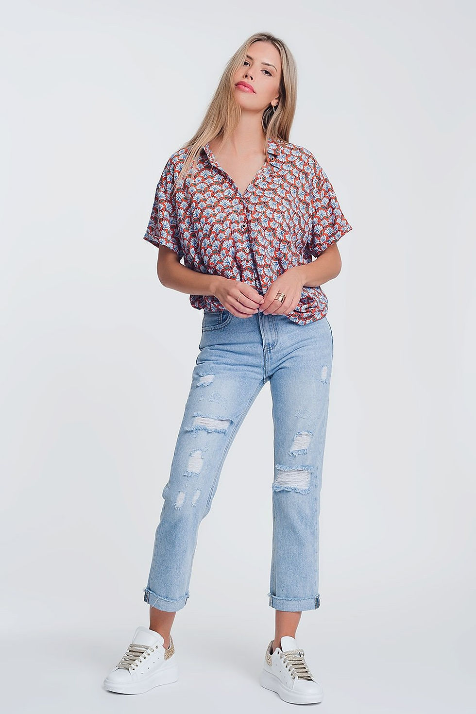 Miniature : Ripped Straight Fit Jeans in Light Denim