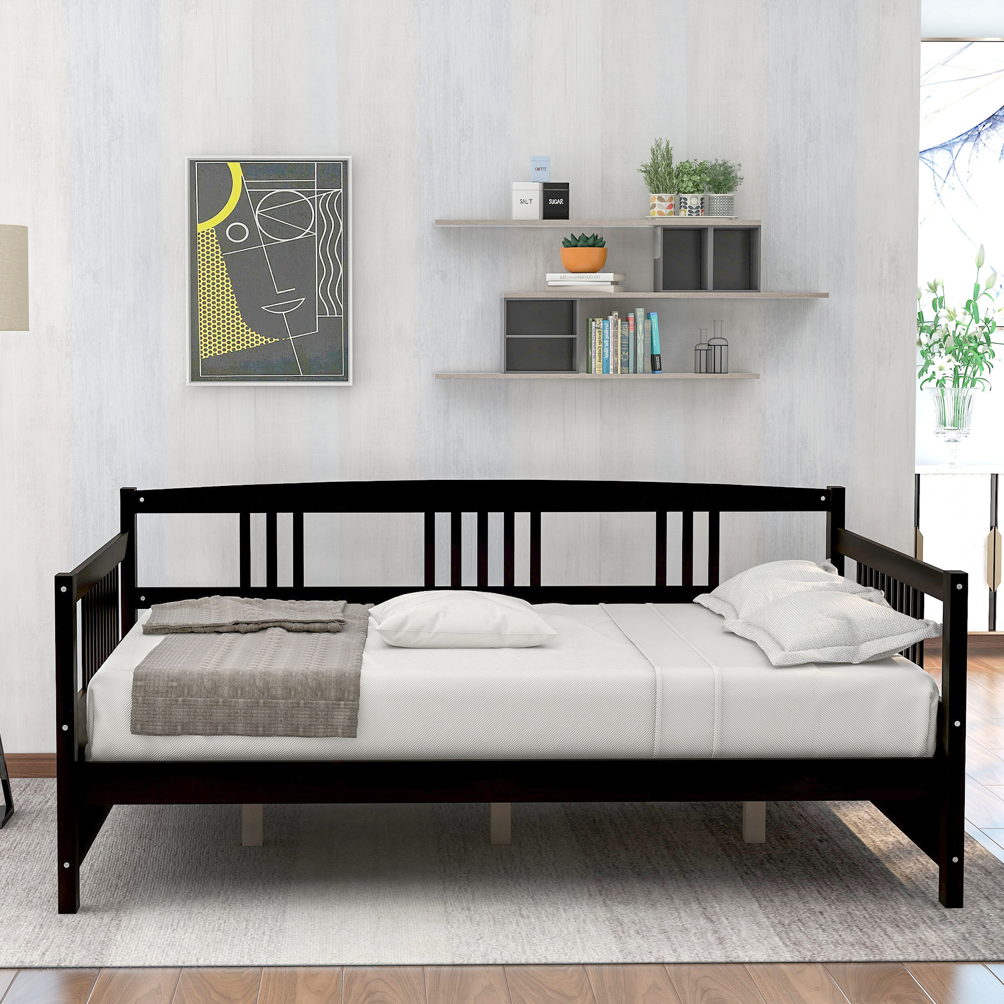 Wood Daybed Full Size Daybed with Support Legs, Espresso ( Previous SKU: WF19023