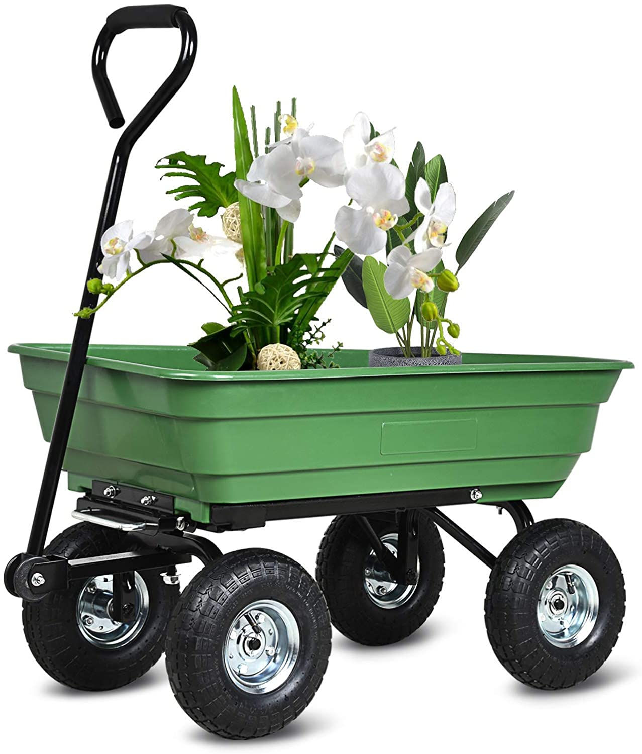 folding wagon Poly Garden Dump Cart with Steel Frame and 10-inPneumatic Tires,