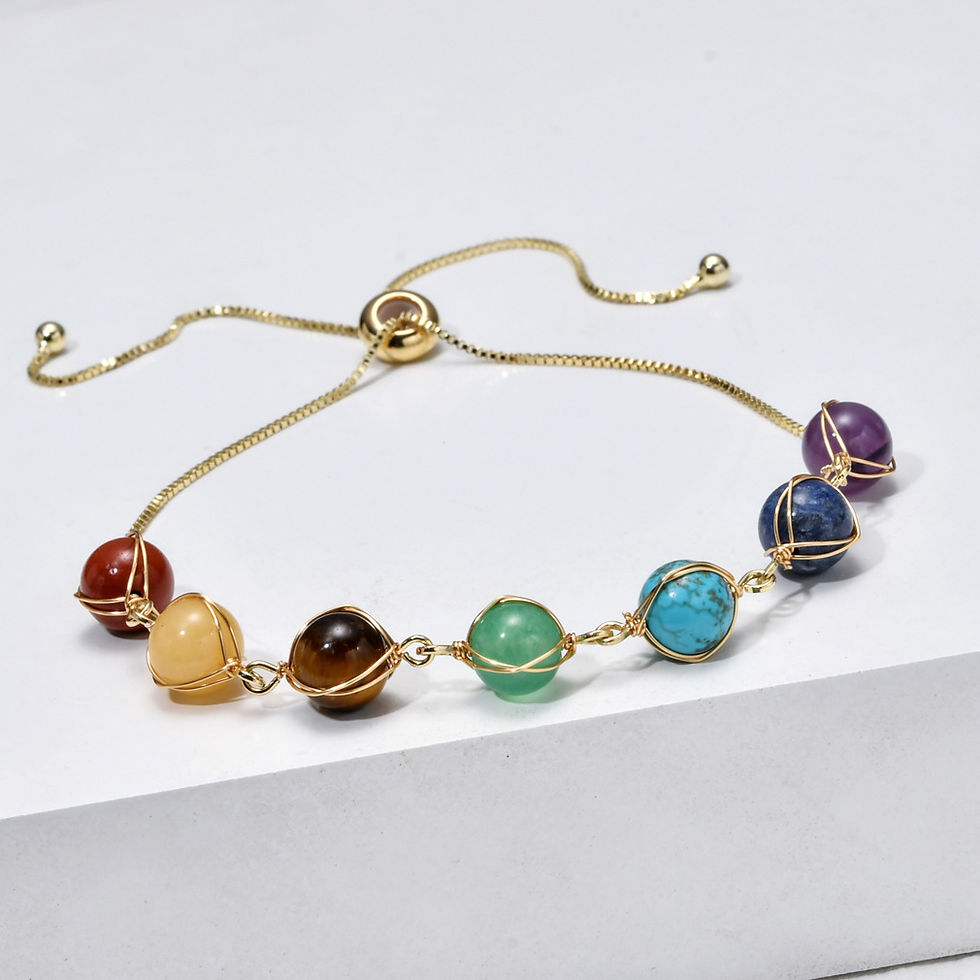 Thumbnail: 7 Chakra Reiki Healing Crystal Stones Bracelets - 14K Gold Wire Wrapped