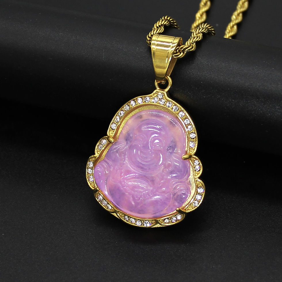 Thumbnail: Multi Color Natural Jade Maitreya Buddha Necklace