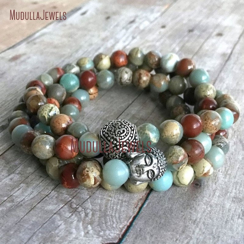 Thumbnail: African Opal Beads Yoga Jewelry Mala Necklace