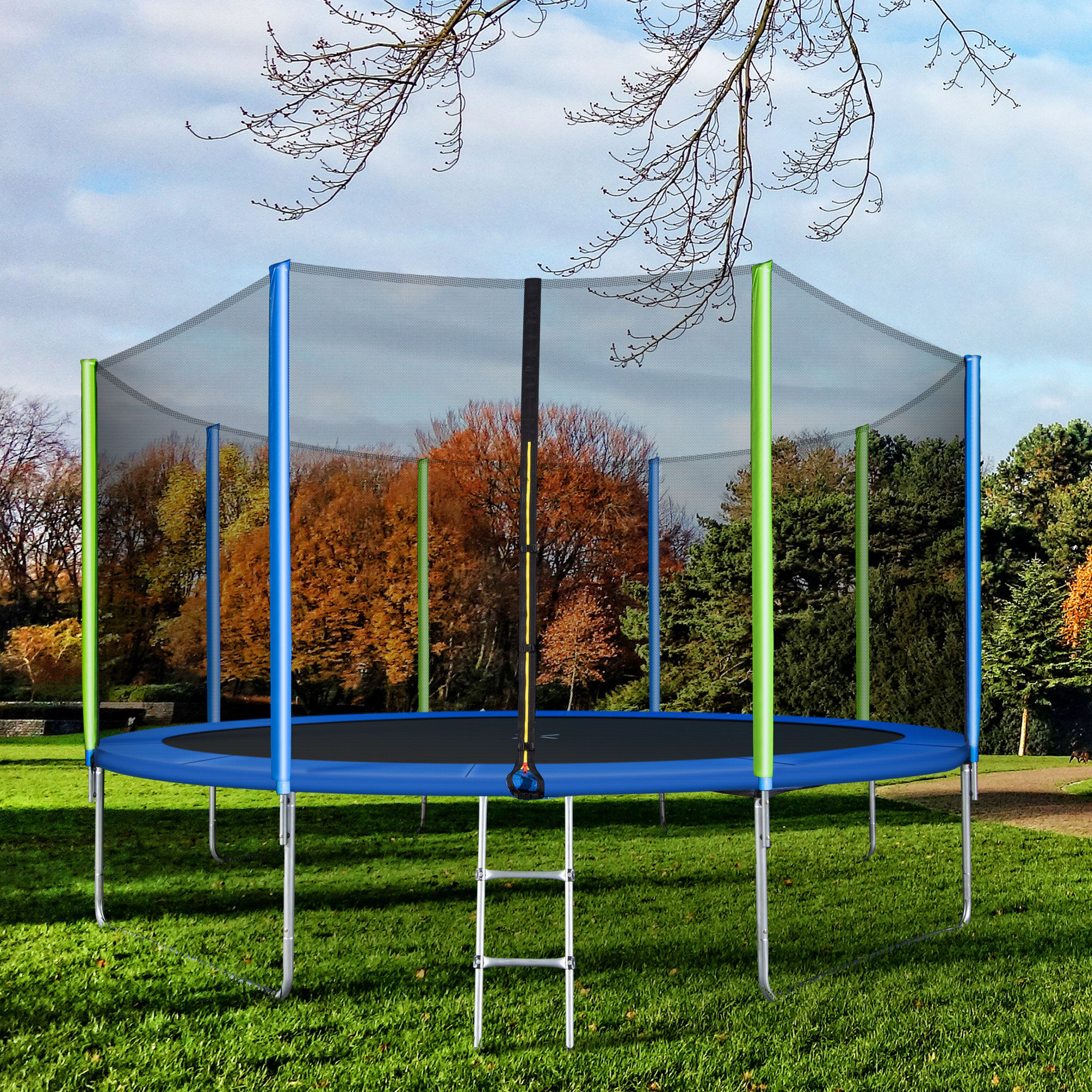 12FT Trampoline for Kids with Safety Enclosure Net, Ladder and 8 Wind Stakes, Ro
