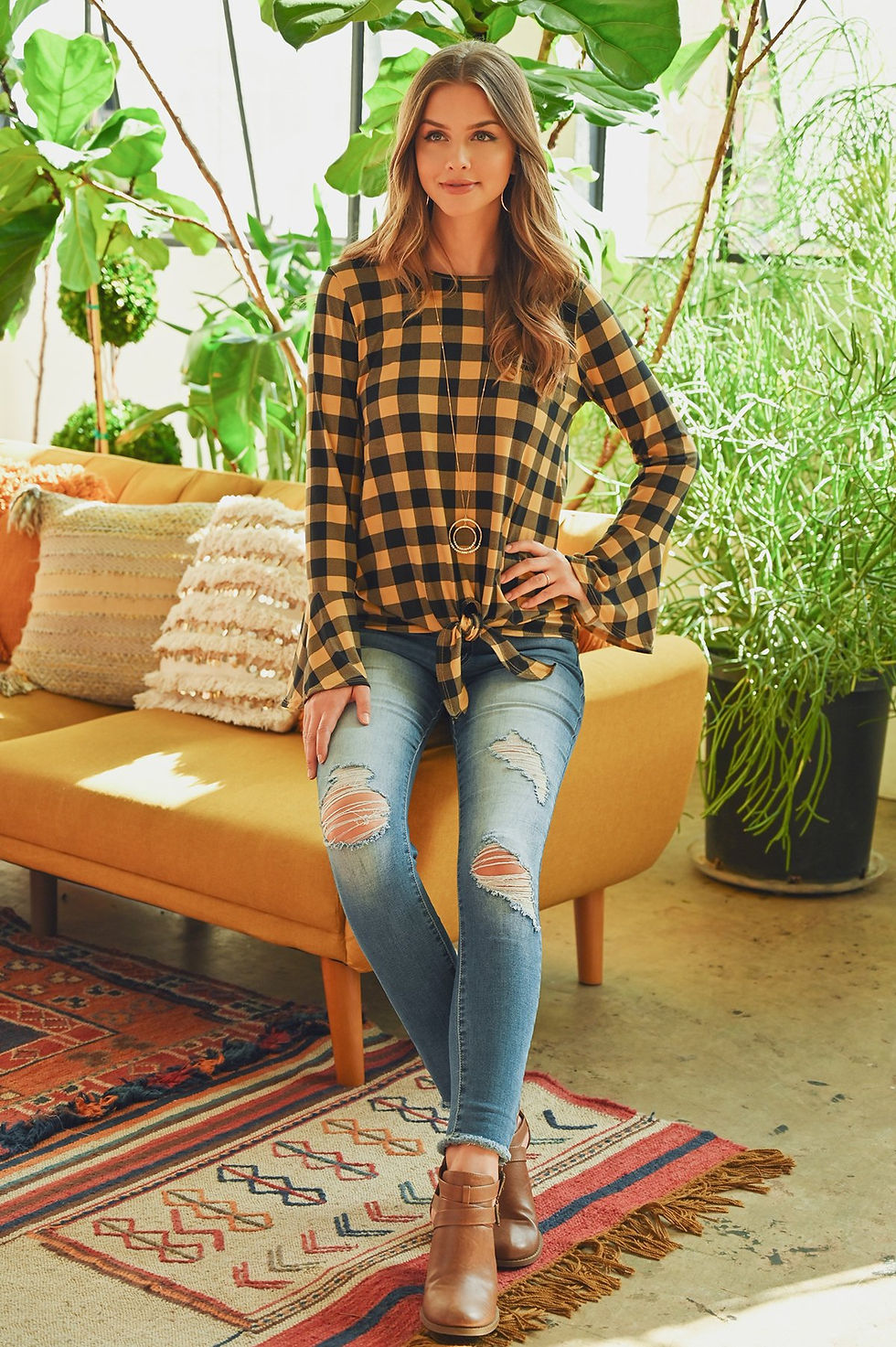 Thumbnail: Bell Sleeve Front Tie Top | S-Xl