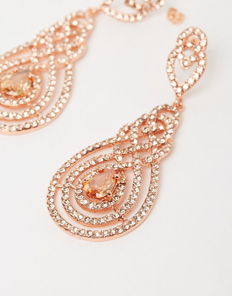 Thumbnail: Izoa Nouveau Crystal Earrings, Rose Gold Peach