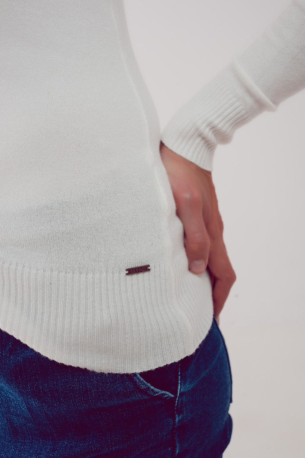 Thumbnail: Fine Knit High Neck Jumper in Cream