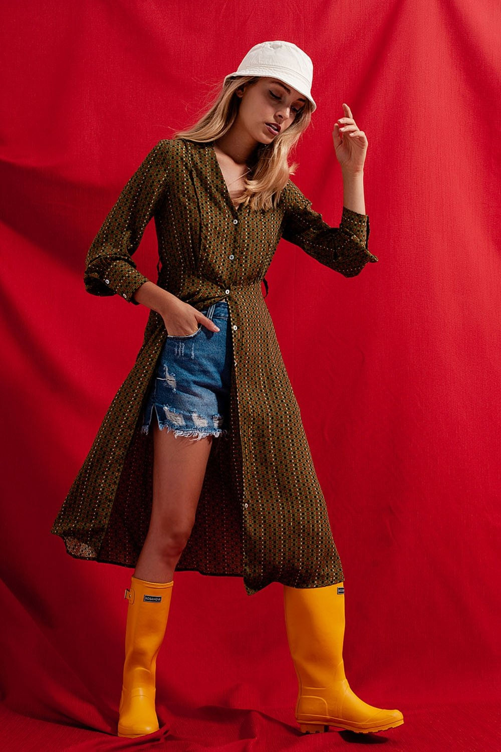 Check Print Shirt Midaxi Dress
