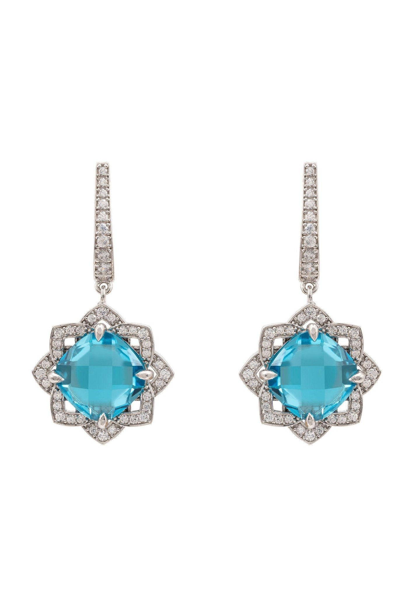 Lilian Flower Gemstone Earrings Silver Blue Topaz