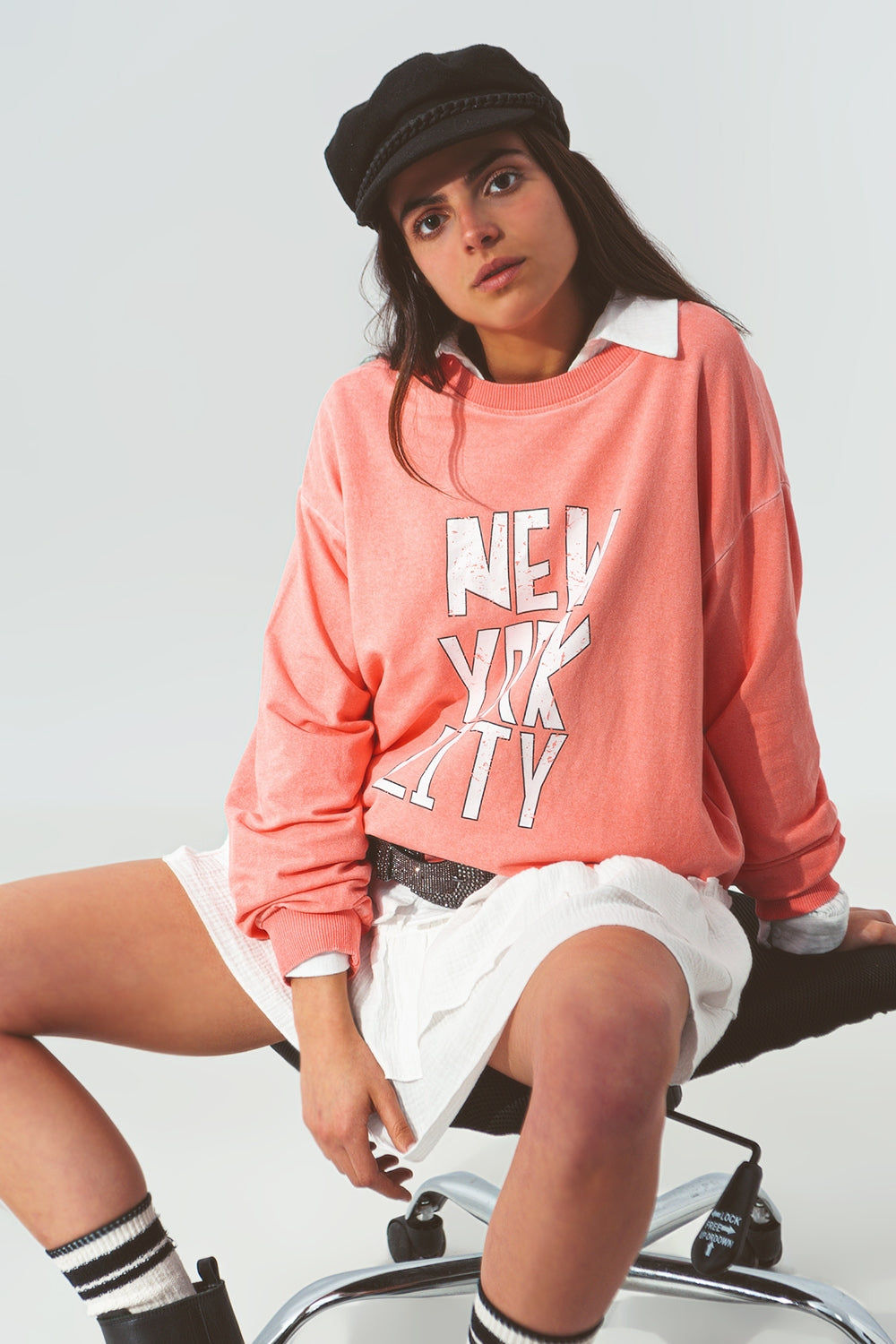 Trendy Sweatshirt With New York City Text in Coral