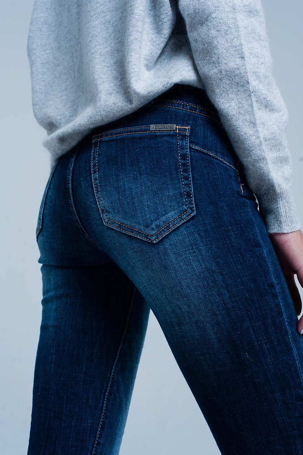 Thumbnail: Dark Wash High Waist Jeans With Rhinestone Details