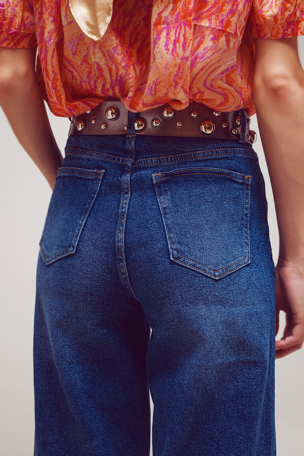 Thumbnail: Wide Leg Jeans With Hem Detail in Mid Wash