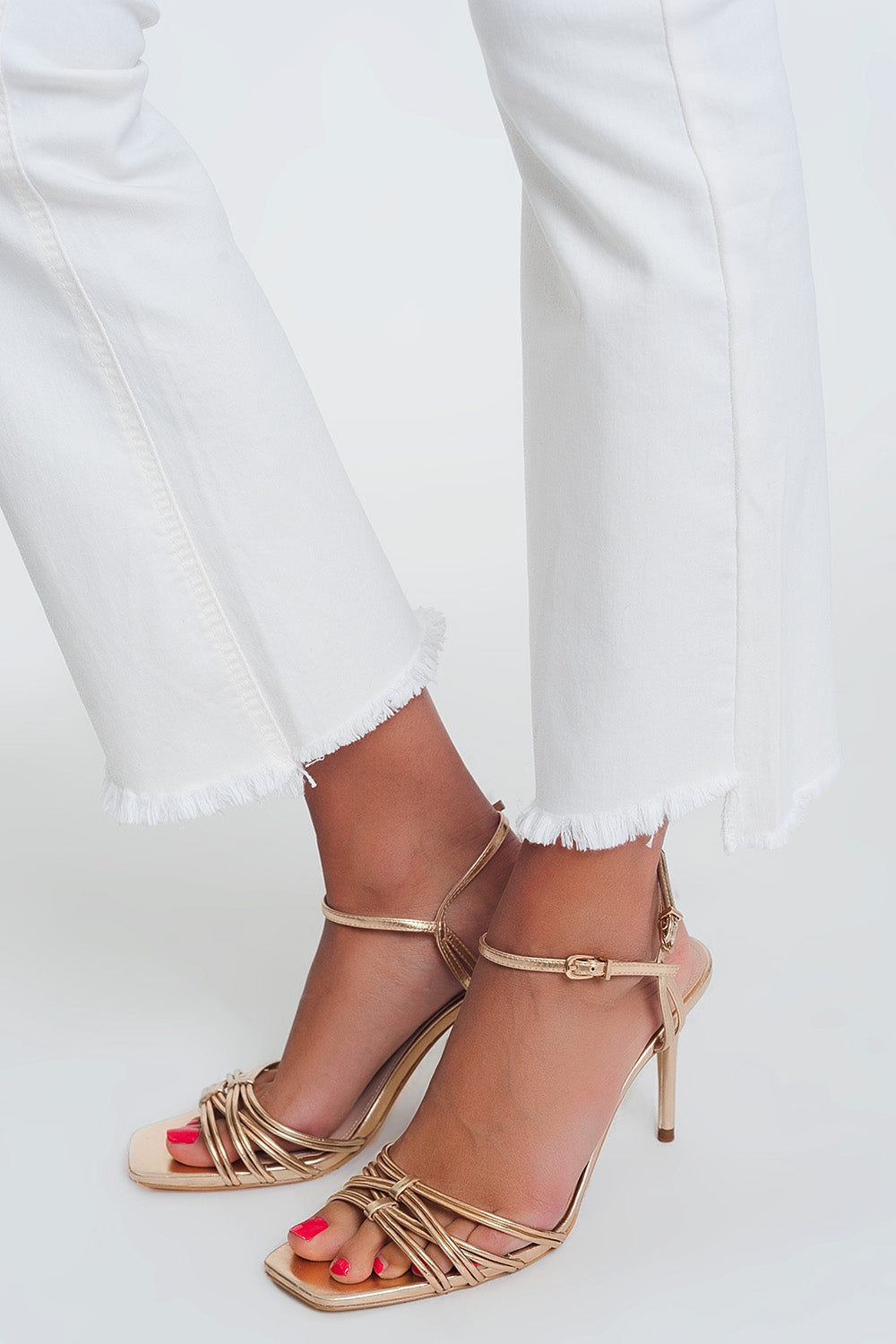 Creme Wide-Ankle Straight Pants