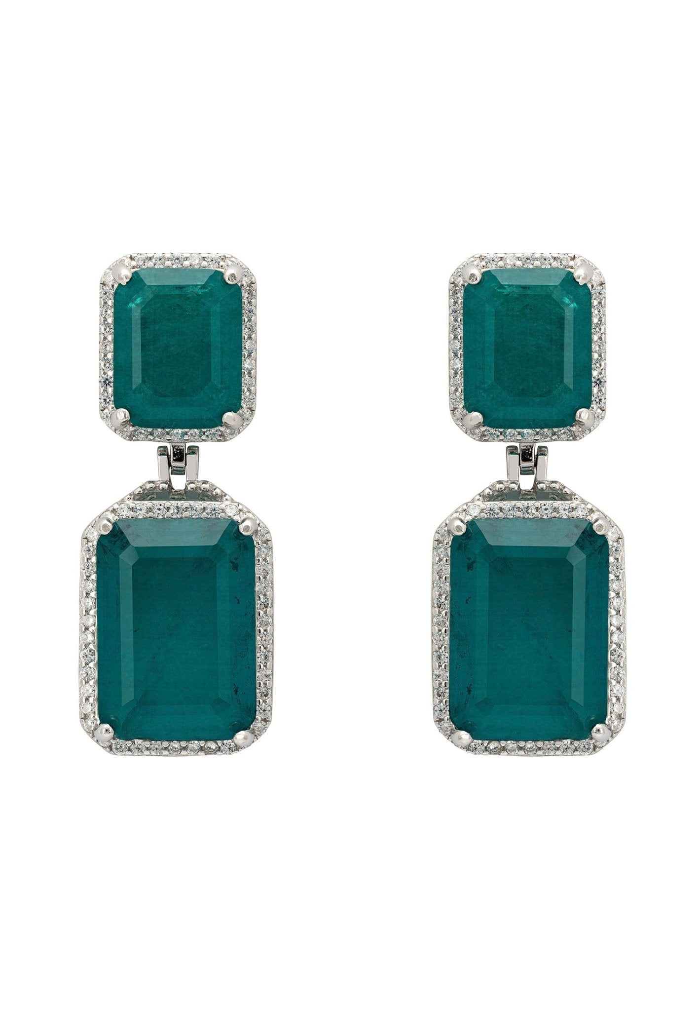 Serenade Rectangle Emerald Drop Earrings, Silver
