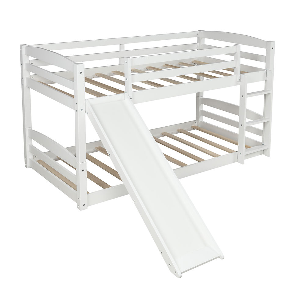 Thumbnail: Twin over twin low bunk bed with slide and ladder (white)