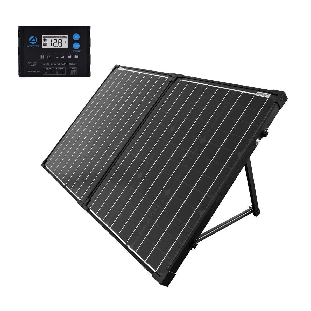 ACOPower 100w 12v Portable Solar Panel Kit, Foldable Mono Suitcase, Controller