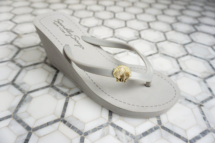Thumbnail: Gold Shell - Studs Charm Women's High Wedge Flip Flops Sandal