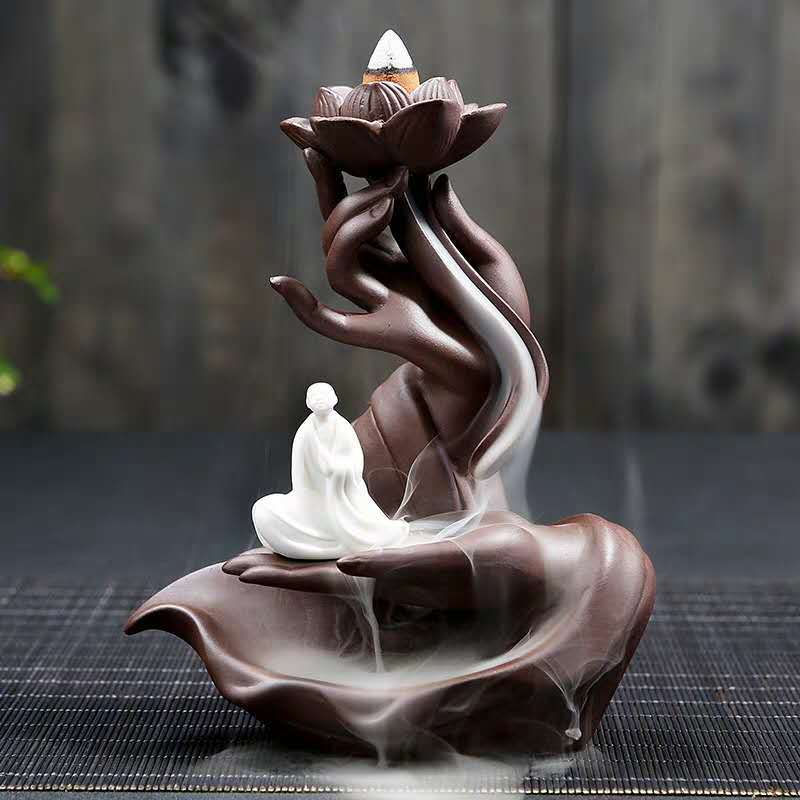 Thumbnail: Sandalwood Buddha Hand Incense Burner with LED Waterfall (Customizable)