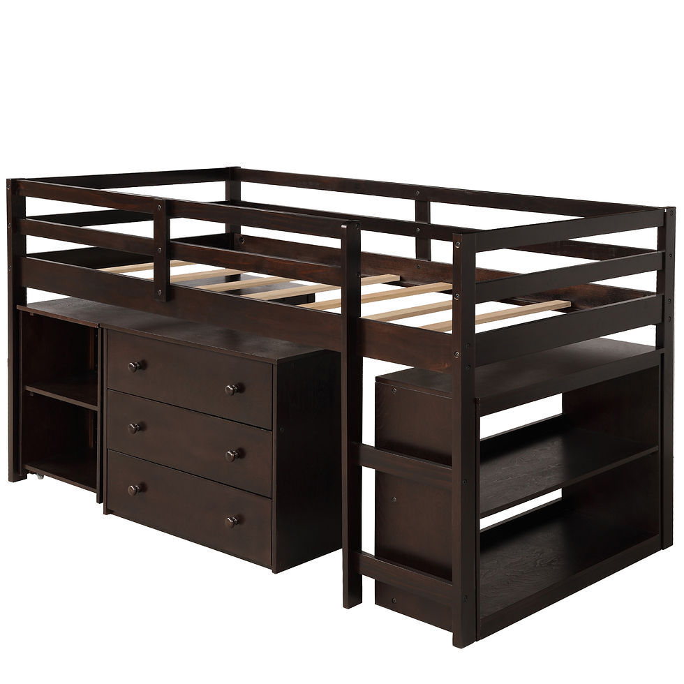 Thumbnail: Low Study Twin Loft Bed with Cabinet and Rolling Portable Desk - Espresso (Old S