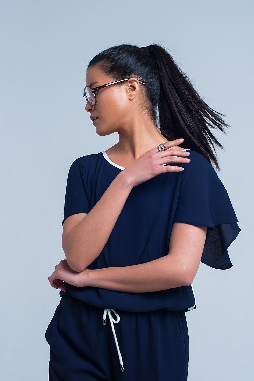 Miniatura: Trendy Dress: Navy Blue Jumpsuit With Short Sleeve and Ruffle Detail
