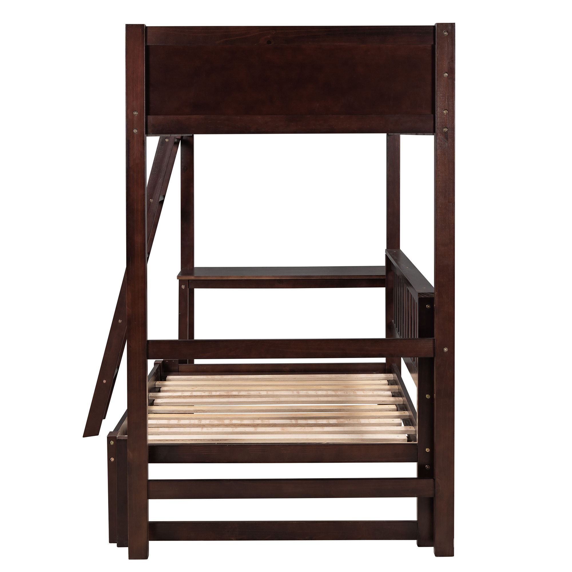 Twin Size Loft Bed Wood Bed with Convertible Lower Bed and Desk ( Espresso )