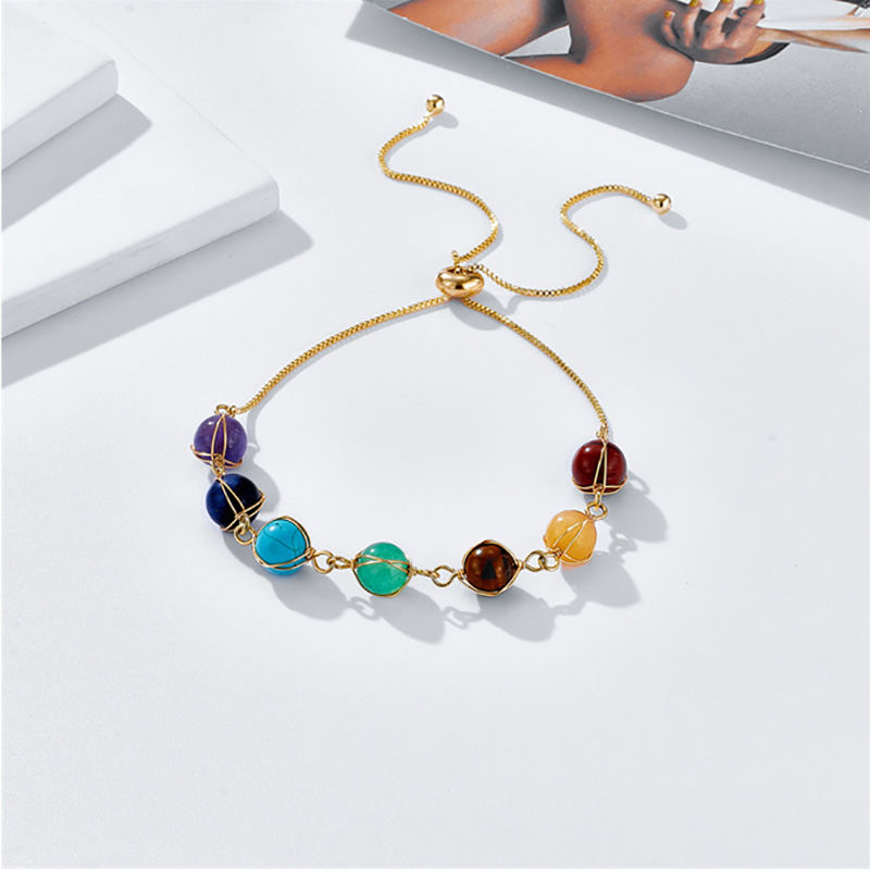 Thumbnail: 7 Chakra Reiki Healing Crystal Stones Bracelets - 14K Gold Wire Wrapped