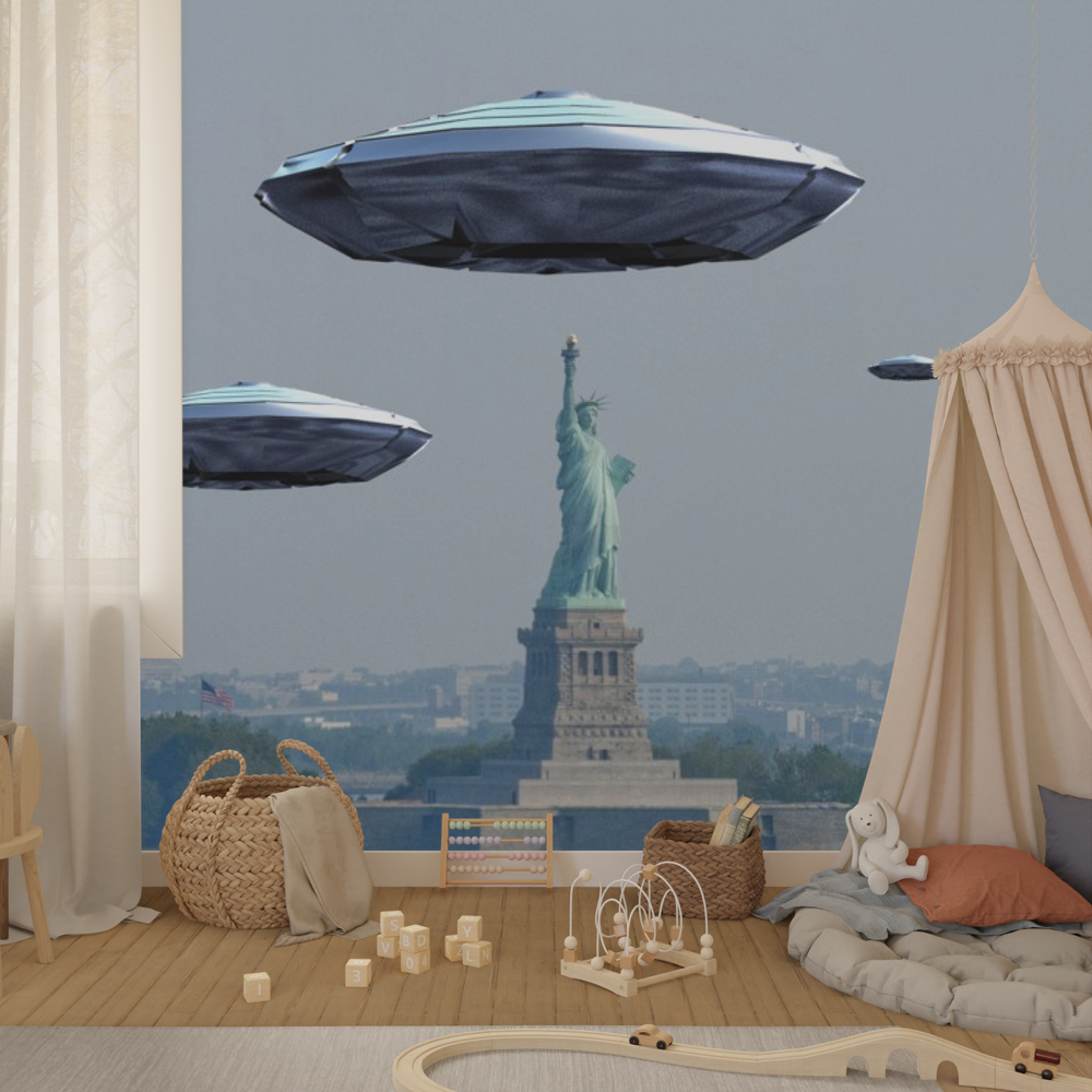 JOYbyART Customizable Wallpaper - Statue of Liberty & UFO