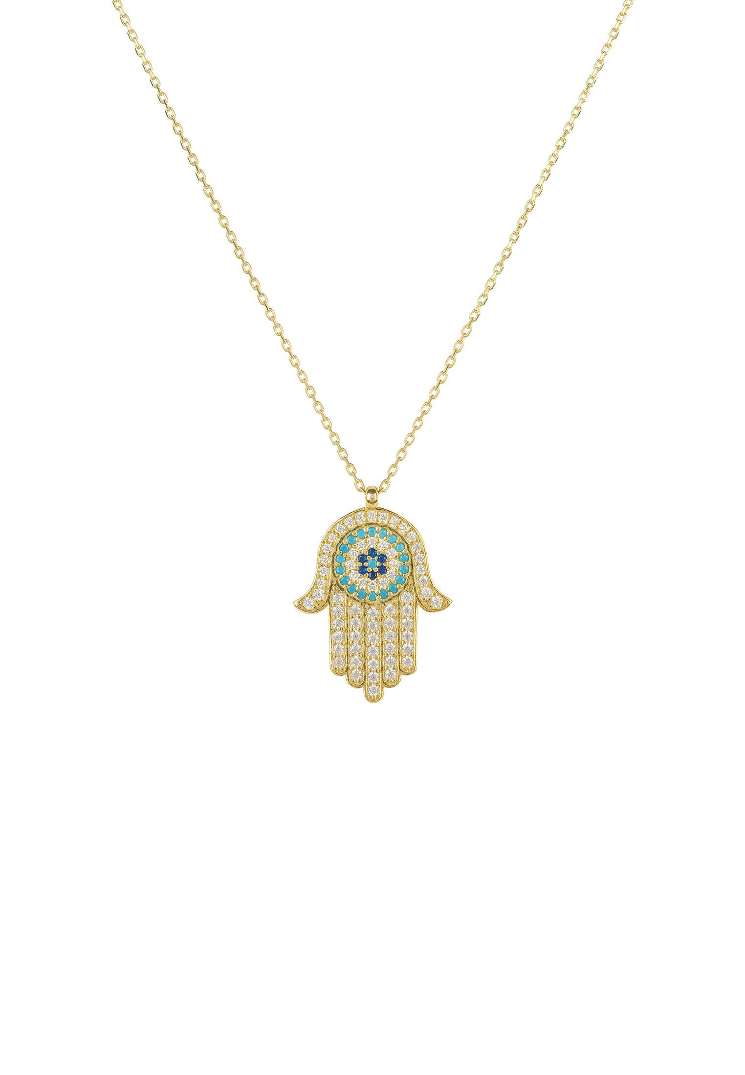 Hamsa Hand With 3rd Eye Pendant Necklace Gold