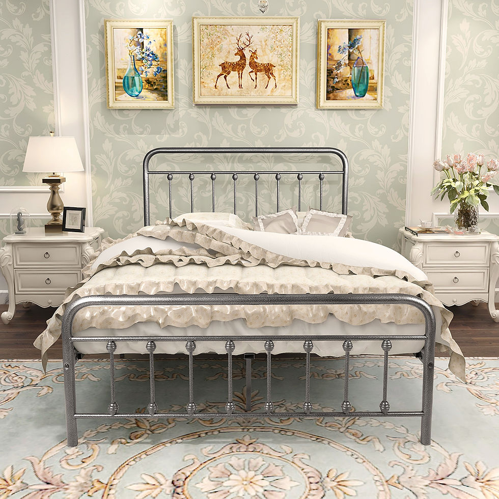 Miniaturbild: Victorian Vintage Style Platform Metal Bed Frame Foundation Headboard Footboard 