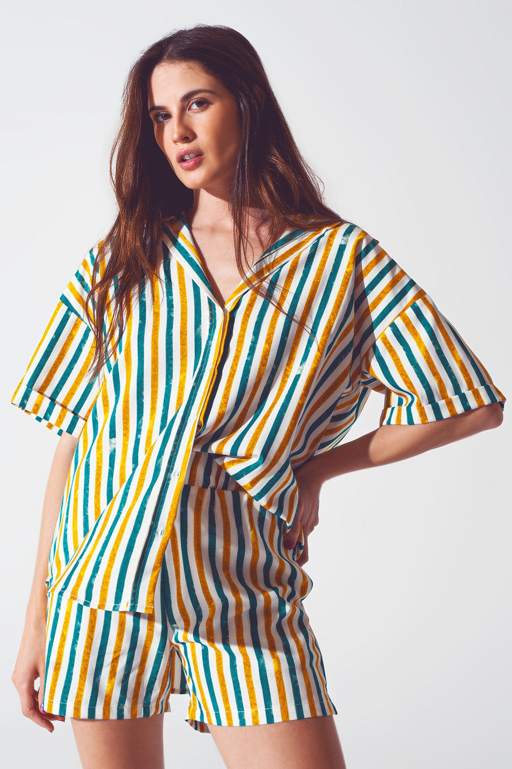 Relaxed Trendy Shirt in Green Stripe