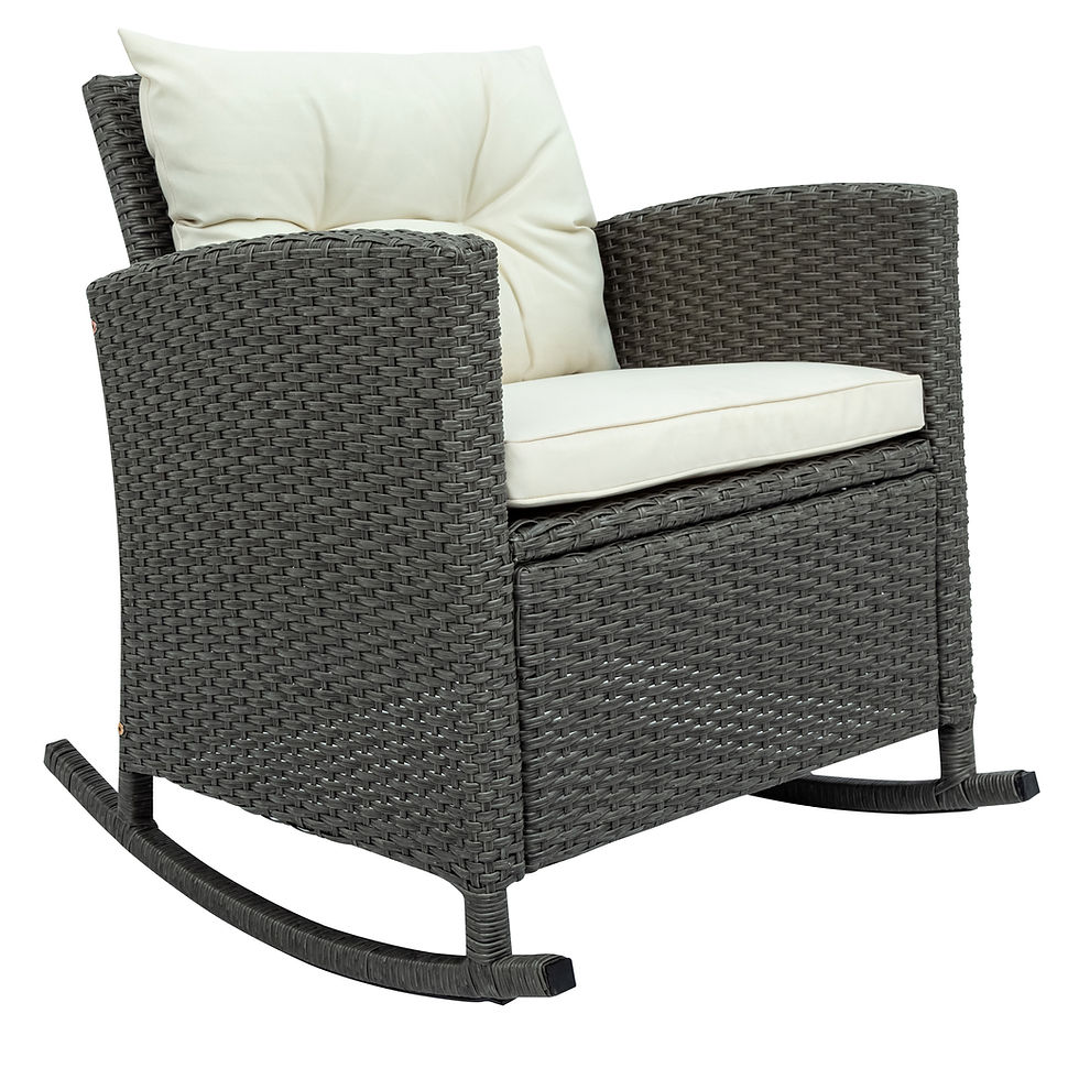 الصورة المصغرة: 3 Piece Rocking Patio Furniture Set, Wicker Rattan  Set with Cushions and Glass-