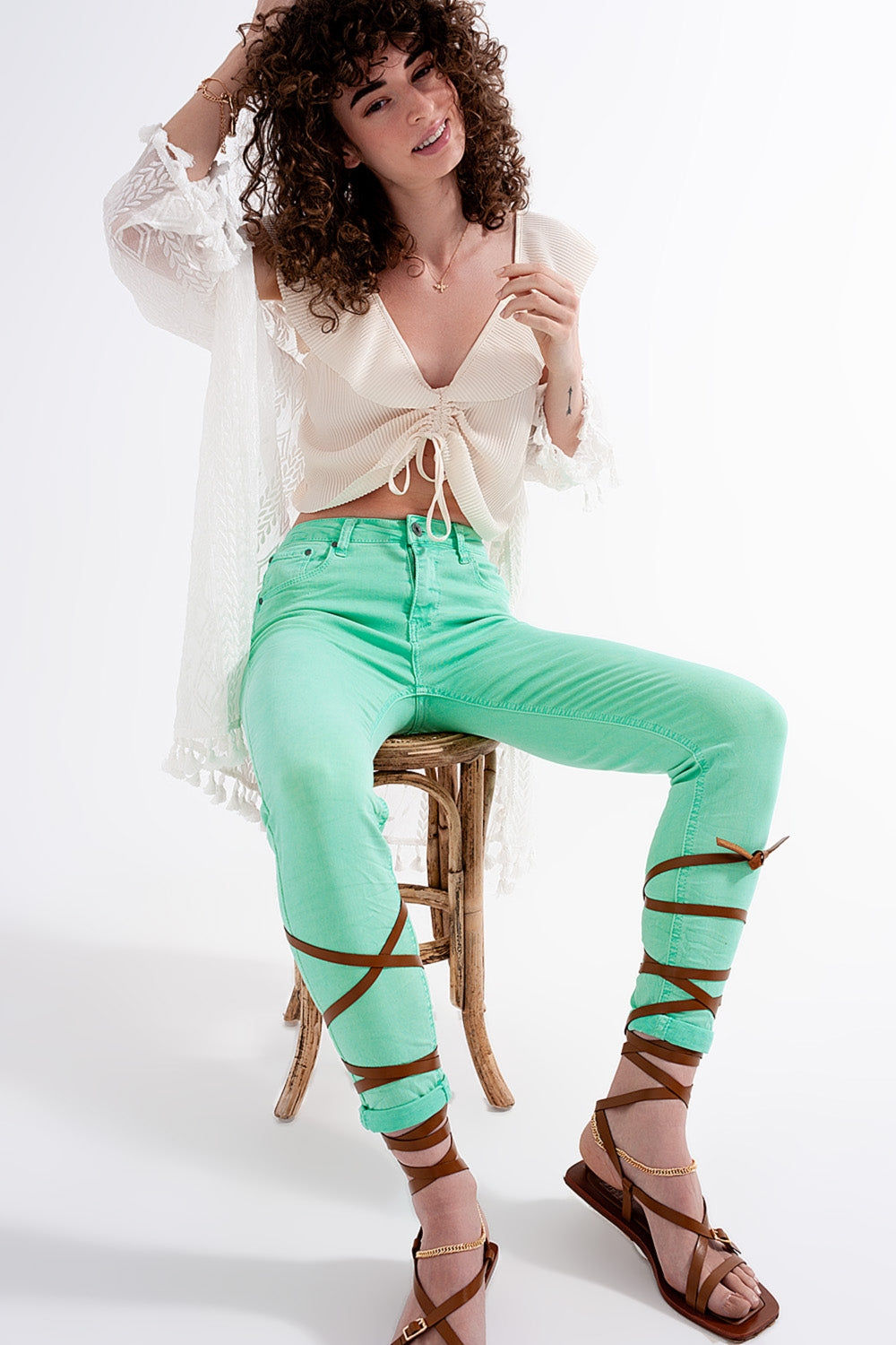 Pistachio Elegance High Waisted Skinny Jeans