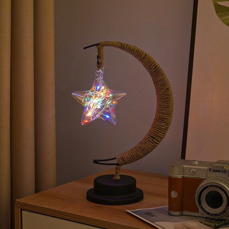 Thumbnail: Lunar Rattan Glow: Wrought Iron Night Lamp for Home Decor